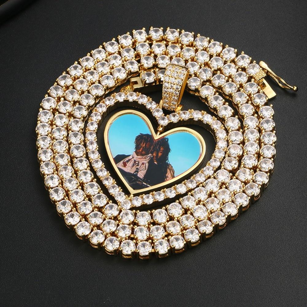 Custom Made 3D Photo Double-side Rotating Heart Medallion  Pendant Necklace With Picture