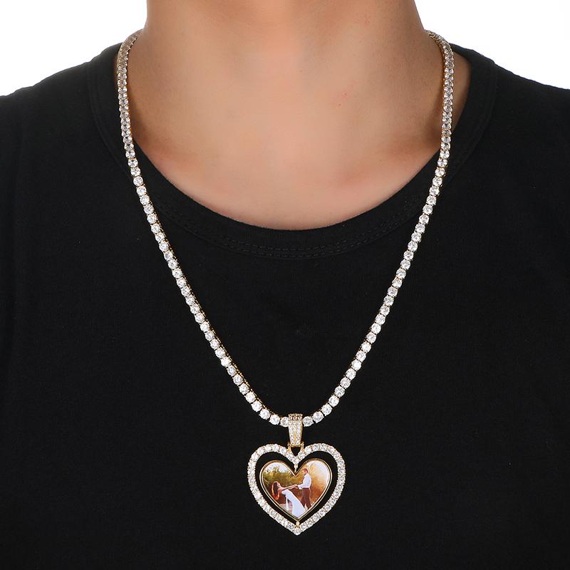 Custom Made 3D Photo Double-side Rotating Heart Medallion  Pendant Necklace With Picture