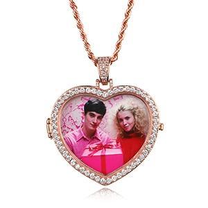 Crystal Heart Photo Medallion Necklace