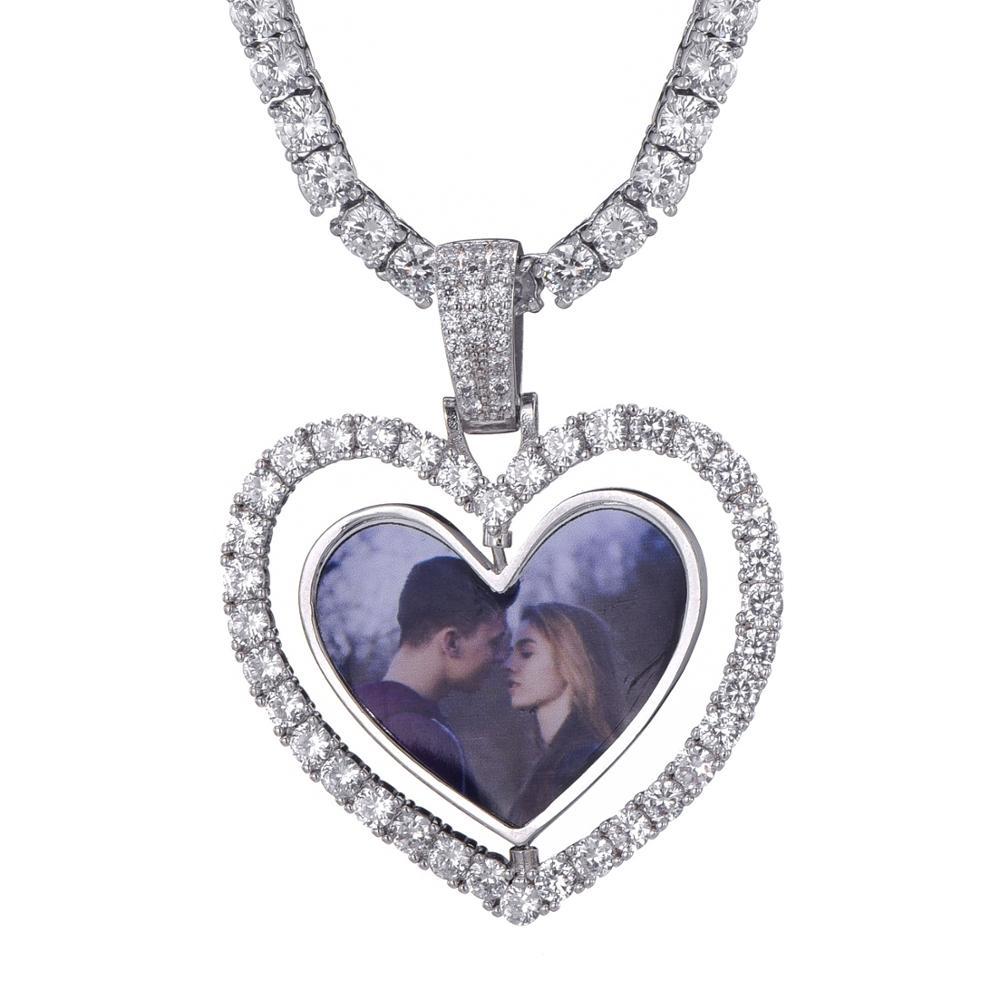 Custom Made 3D Photo Double-side Rotating Heart Medallion  Pendant Necklace With Picture