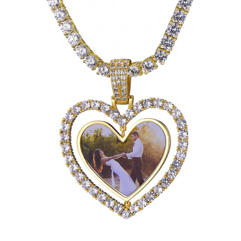 Custom Made 3D Photo Double-side Rotating Heart Medallion  Pendant Necklace With Picture