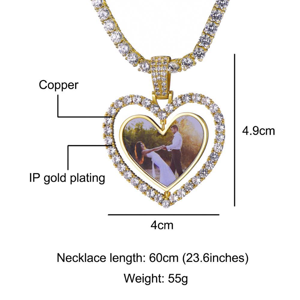 Custom Made 3D Photo Double-side Rotating Heart Medallion  Pendant Necklace With Picture