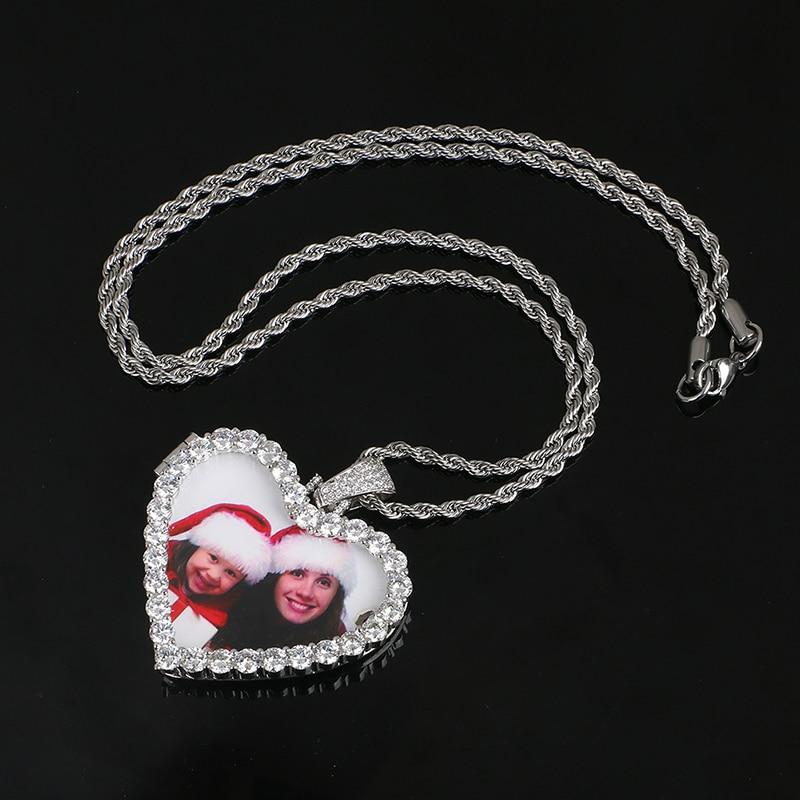 Crystal Heart Photo Medallion Necklace