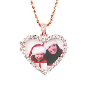 Crystal Heart Photo Medallion Necklace