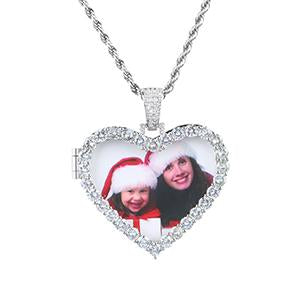 Crystal Heart Photo Medallion Necklace